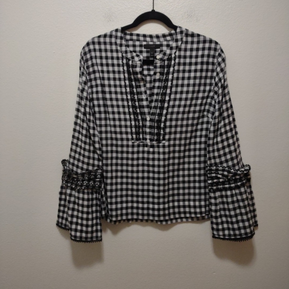 J. Crew Black & White Plaid Gingham Blouse 12